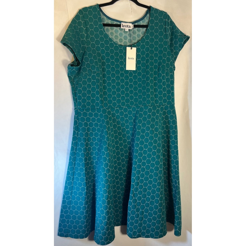 Leota Textured Circle Print Stretchy Midi Dress Teal Green Size XXL